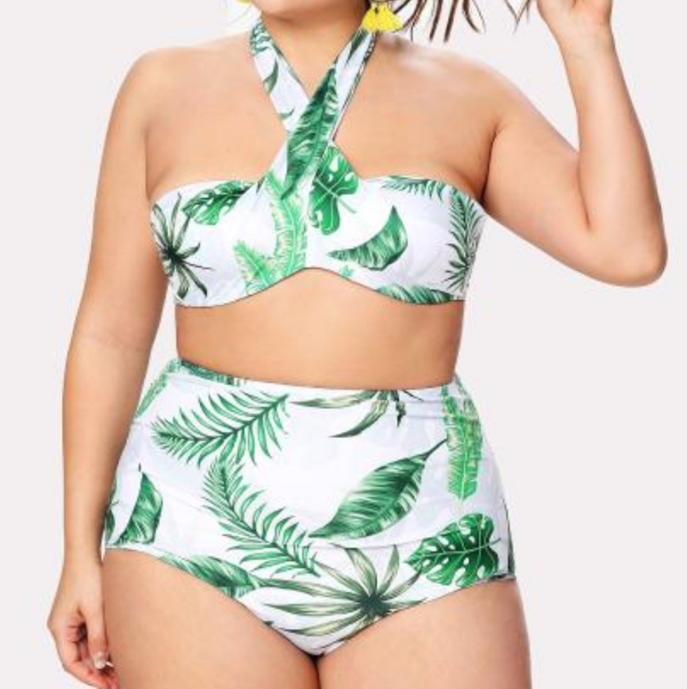 New Palm Print Halter Bikini Set - Picture 2 of 4